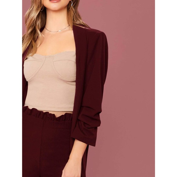 2 piece pantsuit: Shawl Collar Blazer & Paperbag Waist Pants Set green - Picture 9 of 11